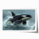 Orca-themed wall art print showcasing vibrant marine life colors, designed for ocean lovers, rolled and ready for framing, ideal for coastal decor enthusiasts.