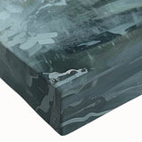 Close-up of a vibrant stretched canvas wall art piece featuring a detailed orca design surrounded by marine life, showcasing rich colors and intricate textures, perfect for ocean-themed decor.