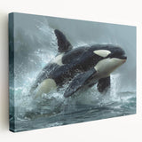 Stretched canvas wall art showcasing a vibrant orca design in a marine life theme, featuring rich colors and intricate details, perfect for ocean lovers' decor.