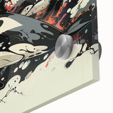 Close-up of a vibrant marine life wall art design featuring a striking orca in shades of blue and black, printed on acrylic glass, perfect for ocean-themed decor.