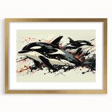 Elegant wall art featuring a stunning orca design, framed with a gold mat, showcasing marine life. Ideal for ocean-themed decor, this piece adds sophistication and depth to any room, perfect for nature lovers and art enthusiasts.