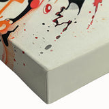 Close-up of a vibrant orca whale design on stretched canvas wall art, showcasing intricate detailing and rich colors, perfect for marine life enthusiasts and home decor.