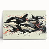 Vibrant stretched canvas wall art featuring a majestic orca design set against a serene marine life backdrop, perfect for ocean-themed decor.
