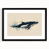 Framed wall art featuring a striking orca design, showcasing vibrant marine life in vivid colors, set in a sleek black frame with a mat for an elegant presentation. Perfect for enhancing coastal-themed decor.