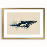 Framed wall art collection showcasing an orca design with marine life theme, featuring a gold mat and elegant frame, perfect for ocean-inspired decor.