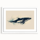 White-framed wall art showcasing an orca design, part of a marine life collection, featuring vibrant colors and intricate details, perfect for ocean-themed decor.