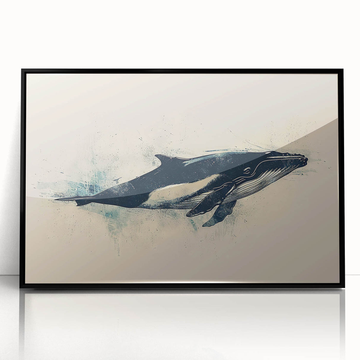 Framed wall art featuring a striking orca design, showcasing vibrant marine life colors on a black background, ideal for nature-themed decor.