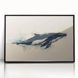 Framed wall art featuring a striking orca design, showcasing vibrant marine life colors on a black background, ideal for nature-themed decor.