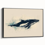 Framed wall art featuring a striking orca design in vibrant colors, showcasing marine life on a black canvas with a sleek side view, perfect for ocean-themed decor.