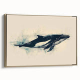 Framed canvas wall art showcasing a striking orca design in vibrant colors, elegantly displayed with a gold frame, perfect for marine life enthusiasts.