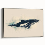 Framed wall art featuring a stunning orca design in vibrant colors, showcasing marine life with a silver frame, perfect for ocean-themed decor.