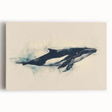 Orca wall art design on stretched canvas, showcasing vibrant marine life colors and intricate details of the orca, perfect for ocean-themed decor.