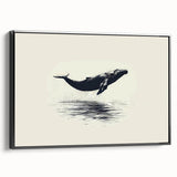 Framed canvas wall art featuring a striking orca design, with bold black and white colors, set against a sleek black frame, ideal for marine life enthusiasts.