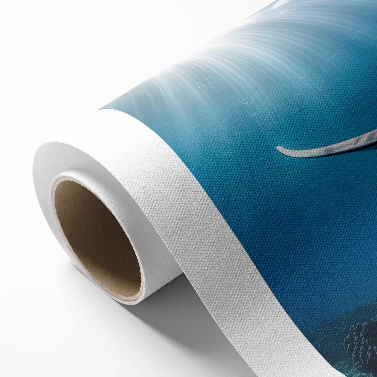 Colorful marine life wall art featuring a ray design on rolled canvas, showcasing vibrant ocean hues and intricate details, ideal for home decor enthusiasts.
