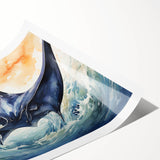 Colorful marine life ray design wall art print showcasing vibrant ocean hues and intricate details, rolled for easy display and protection during shipping.