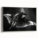Framed canvas wall art featuring a silver marine life ray design, showcasing intricate details and vibrant colors, ideal for coastal-themed home decor.