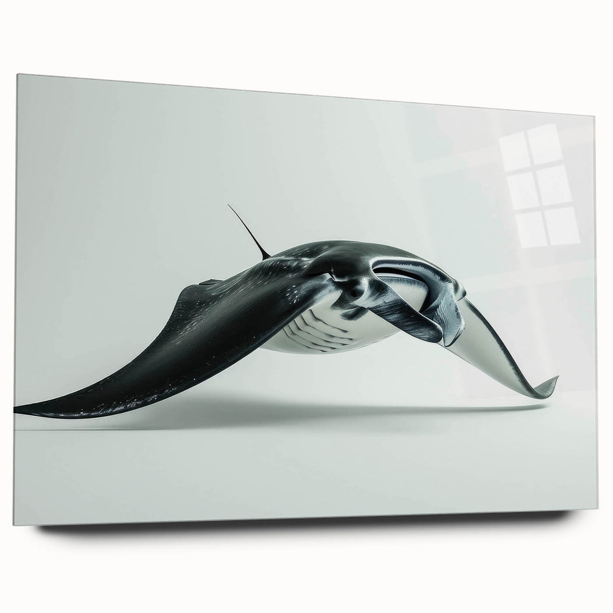 Elegant acrylic wall art showcasing a stunning marine life ray design in vibrant colors, displayed in a side view without pins, perfect for ocean-themed decor.