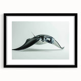 Black-framed wall art featuring a vibrant marine life ray design, elegantly presented with a mat, perfect for ocean-themed decor and adding a touch of nature to any room.