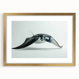 Framed wall art featuring a stunning marine life ray design in vibrant colors, elegantly displayed with a gold mat, perfect for ocean-themed decor.