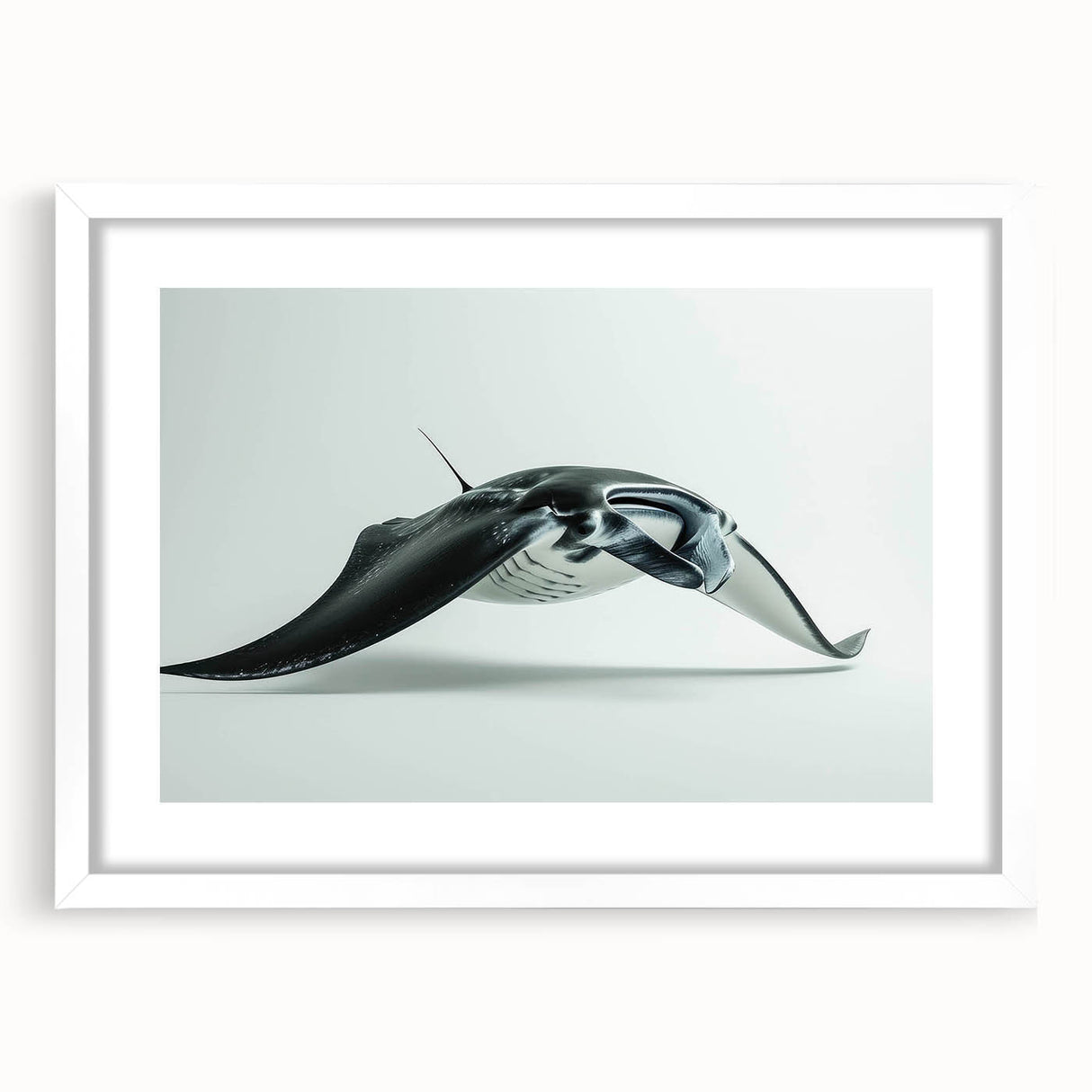 Framed marine life wall art collection showcasing a vibrant ray design, set against a white mat for a fresh, modern aesthetic, perfect for ocean-themed decor.