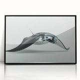 Framed wall art featuring a stunning marine life design of a ray, with a sleek black frame, perfect for ocean-themed decor in a modern living space.