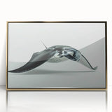 Framed acrylic wall art showcasing a stunning marine life ray design with gold accents, perfect for enhancing modern home decor and aquatic-themed spaces.