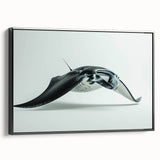 Framed canvas wall art featuring a vibrant marine life ray design in shades of blue and green, showcasing intricate details and textures, perfect for ocean-themed decor.