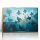 Framed wall art collection featuring a vibrant marine life ray design, showcasing intricate details in gold-accented acrylic, ideal for ocean-themed decor.