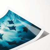 Vibrant marine life wall art featuring colorful rays and aquatic elements, printed on high-quality canvas, ideal for home decor enthusiasts and ocean lovers.