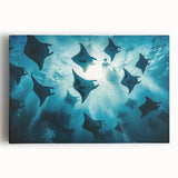 Stretched canvas wall art showcasing a vibrant marine life ray design, featuring intricate details and rich colors, perfect for ocean-themed decor in modern spaces.
