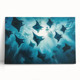 Colorful marine life ray design on stretched canvas wall art, showcasing vibrant ocean hues and intricate details, perfect for beach-themed decor.