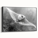 Framed canvas wall art showcasing a vibrant marine life ray design with intricate details, set against a sleek black frame, perfect for home decor and ocean-themed interiors.