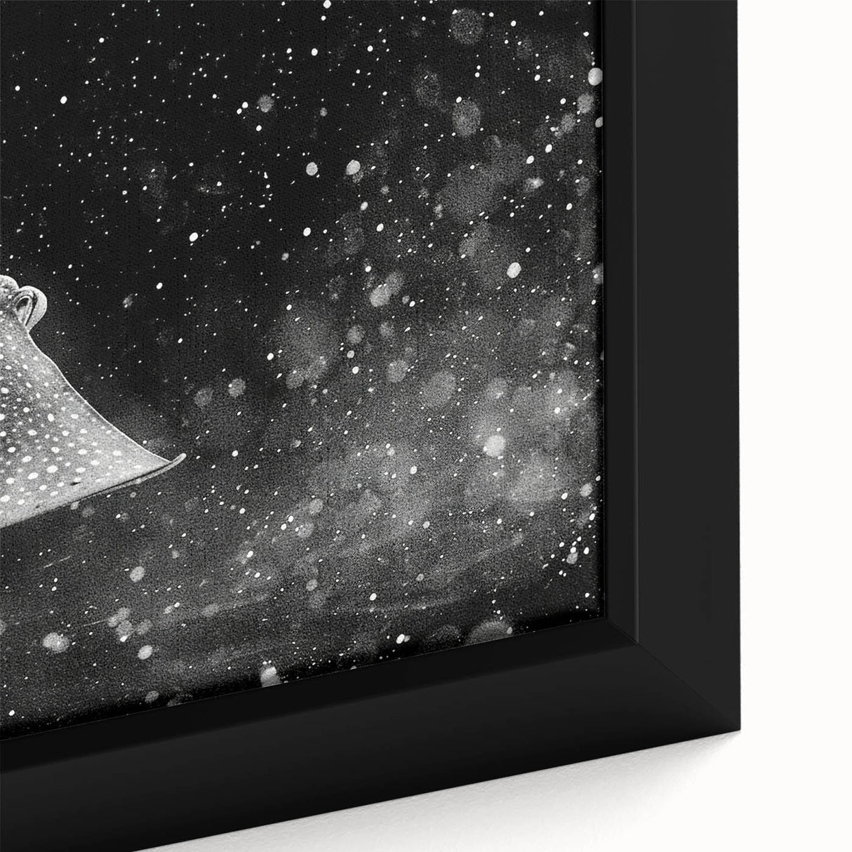 Framed canvas wall art depicting a vibrant marine life design featuring a majestic ray, showcasing intricate details and vivid colors, perfect for ocean-themed decor.
