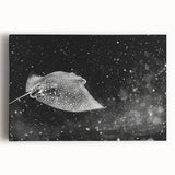 Colorful stretched canvas wall art featuring a vibrant marine life ray design, perfect for ocean-themed decor. Ideal for brightening up living spaces with aquatic artistry.