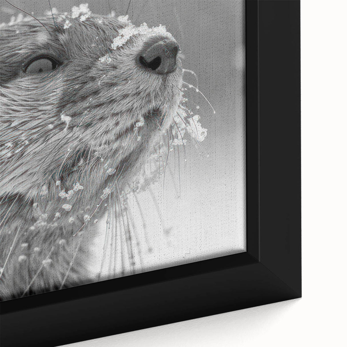 Close-up of a framed canvas wall art featuring a playful sea otter design, showcasing vibrant colors and intricate details, ideal for marine life enthusiasts.