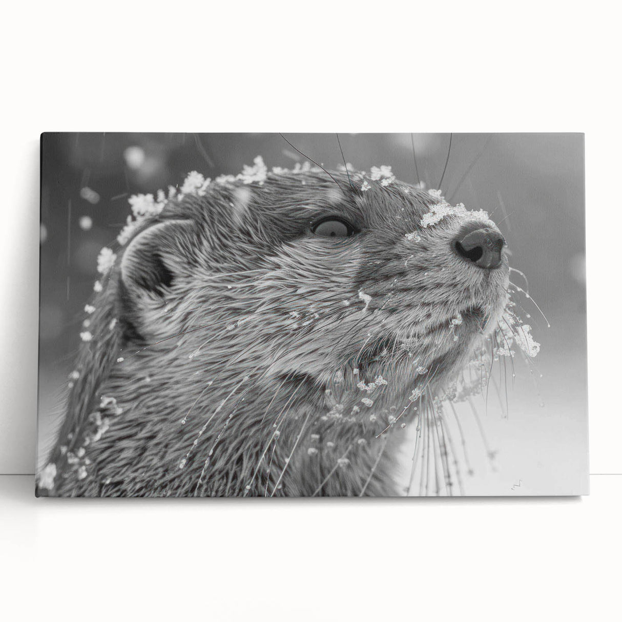 Stretched canvas wall art featuring a playful sea otter design against a vibrant ocean backdrop, perfect for marine life enthusiasts and coastal decor lovers.