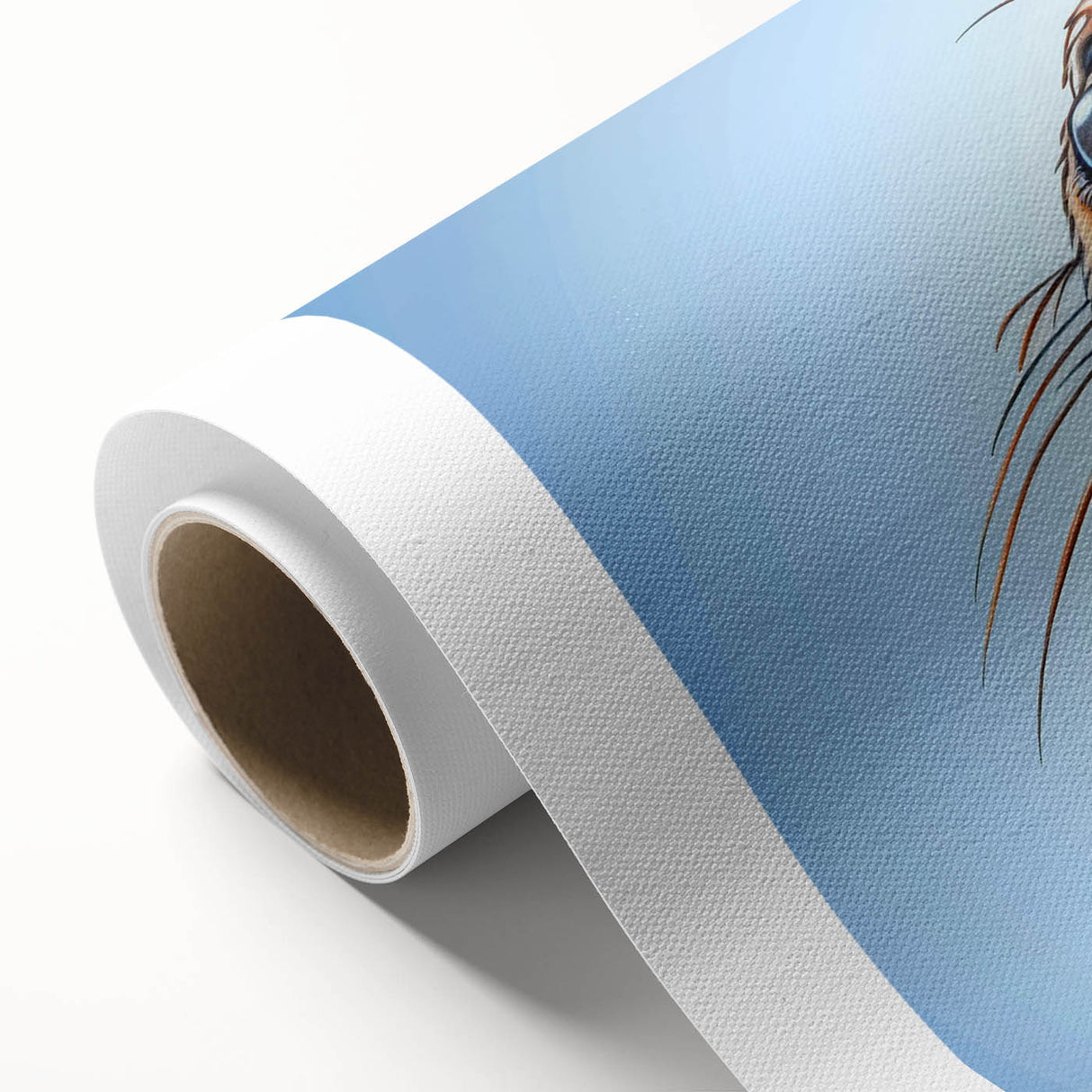 Rolled canvas artwork showcasing a playful sea otter in vibrant colors, part of a marine life collection, elegantly packaged for easy display and protection.