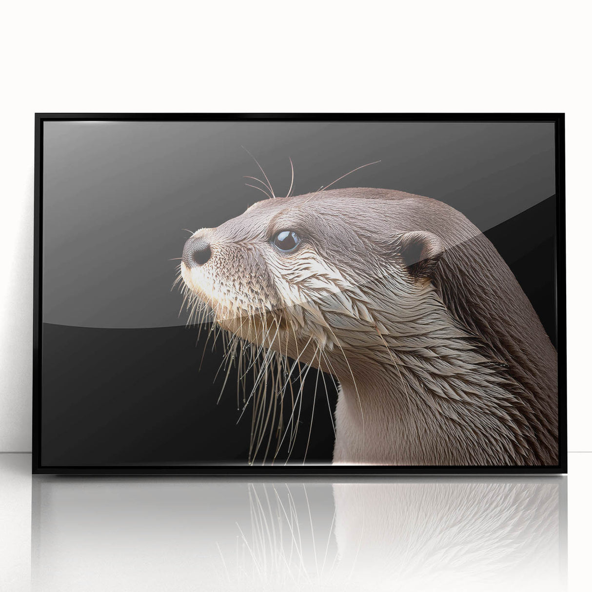 Framed wall art featuring a vibrant sea otter design, showcasing marine life in rich colors with a sleek black frame, perfect for ocean-themed decor.