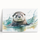 Stretched canvas wall art showcasing a playful sea otter design, featuring vibrant colors and intricate details, perfect for marine life enthusiasts' decor.