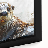 Close-up of a beautifully framed canvas print showcasing a playful sea otter design, featuring vibrant marine colors and intricate details, perfect for ocean-themed decor.