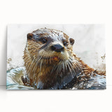 Close-up of a vibrant sea otter design on stretched canvas wall art, showcasing intricate marine life details and colors, ideal for ocean-themed decor.
