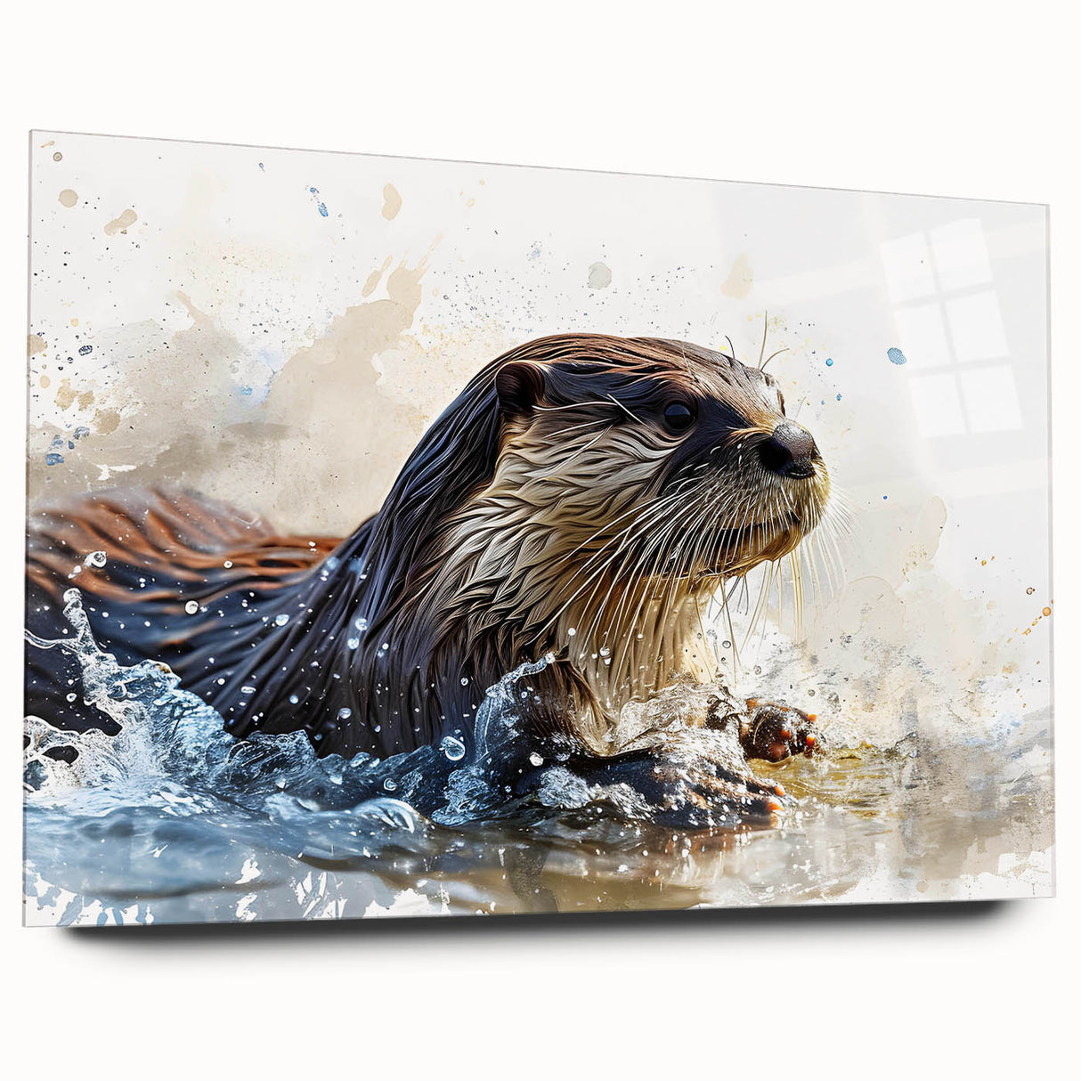 Acrylic glass wall art featuring a charming sea otter design in vibrant colors, showcasing marine life, perfect for ocean-themed home decor.