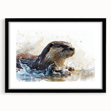 Framed wall art featuring a vibrant sea otter design, showcasing marine life with a black frame and mat, ideal for ocean-themed decor. Perfect for nature lovers.