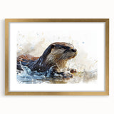 Elegant wall art featuring a marine life design showcasing a playful sea otter, framed in gold with a mat, perfect for ocean-themed decor. Ideal for nature lovers.