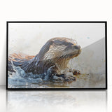 Framed wall art showcasing a vibrant sea otter design, featuring rich colors and fine details, set against a sleek black frame for modern decor. Perfect for marine life enthusiasts.