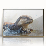 Framed wall art showcasing a vibrant sea otter design, featuring intricate marine life details and a gold-acrylic finish, perfect for ocean-themed decor.