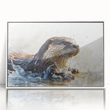 Framed wall art collection featuring a vibrant marine life design, showcasing a playful sea otter against a white background, ideal for ocean-themed decor.