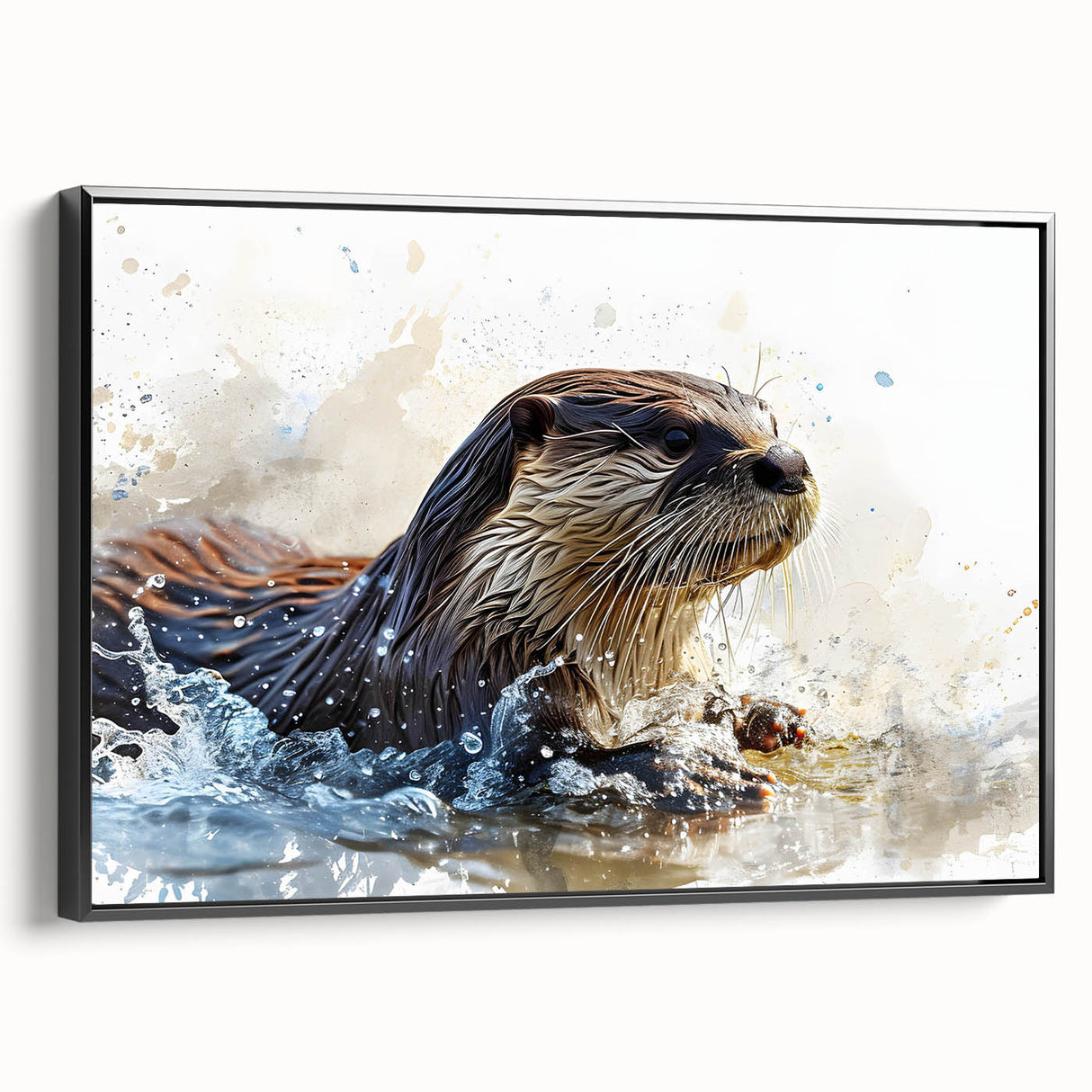 Framed canvas wall art showcasing a playful sea otter design, featuring vibrant colors and intricate details, perfect for marine life enthusiasts.