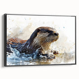 Framed canvas wall art showcasing a playful sea otter design, featuring vibrant colors and intricate details, perfect for marine life enthusiasts.