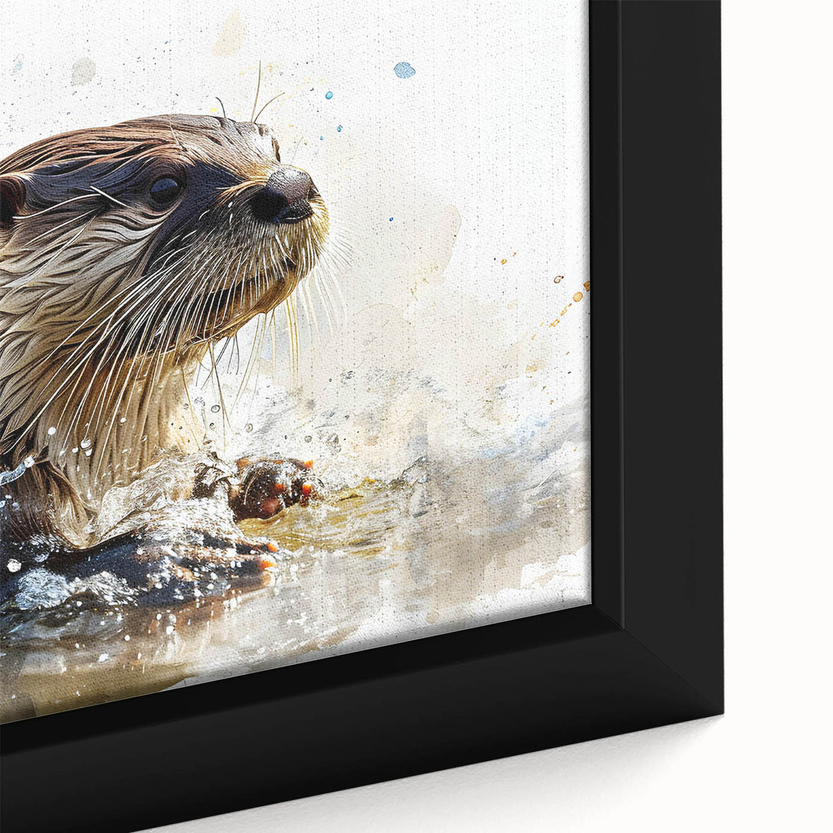 Close-up of a framed canvas wall art featuring a playful sea otter design, showcasing vibrant colors and intricate details, perfect for marine life enthusiasts.
